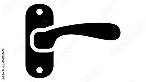 Brass door handle on a plate with screw holes for residential or office doors