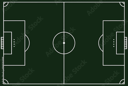 Top view soccer field green grass with white lines and goals football game sport pitch