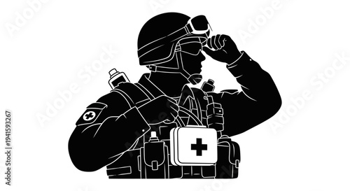 Military Medic Silhouette with First Aid Kit, Ready for Action