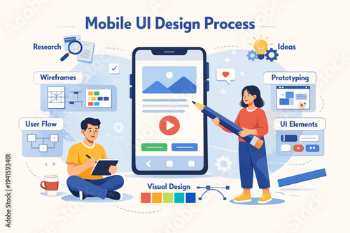 Mobile ui design process: steps, wireframes, prototyping, visual design, elements