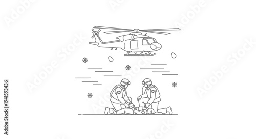 Military Rescue Helicopter Hovers Over Medics Tending to Injured Soldier in Snow