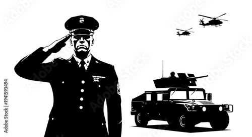 Military Salute: Soldier, Humvee, Helicopters - Symbol of Strength and Service