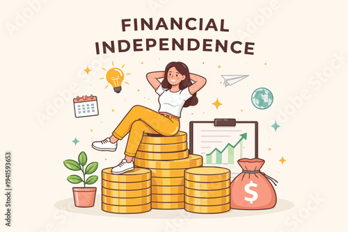 Young caucasian female achieving financial independence with investments and savings