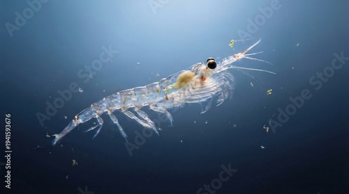 euphausiid krill swimming in pristine deep blue ocean water