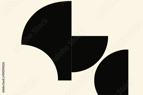 Black and cream large arc and semicircle abstract minimalist geometric background. Flat vector monochrome composition with bold curved shapes and negative space. Editorial wallpaper