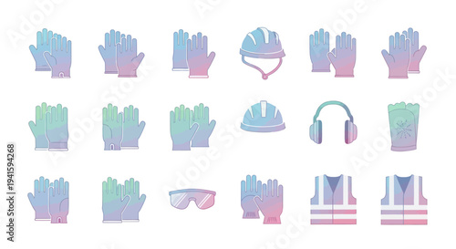 Collection of Personal Protective Equipment Icons for Safety.