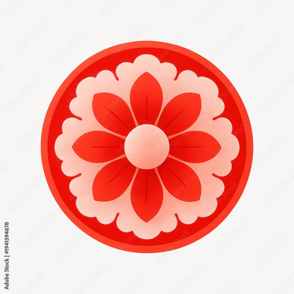 Fototapeta premium Red floral paper art design.