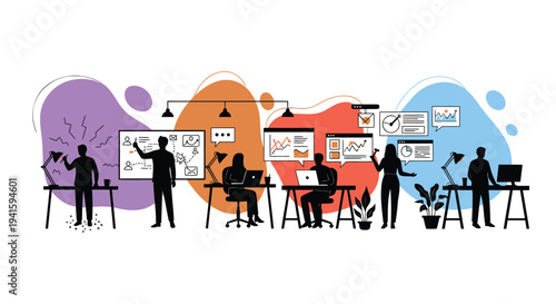 Set of office workers collaborating in meeting vector