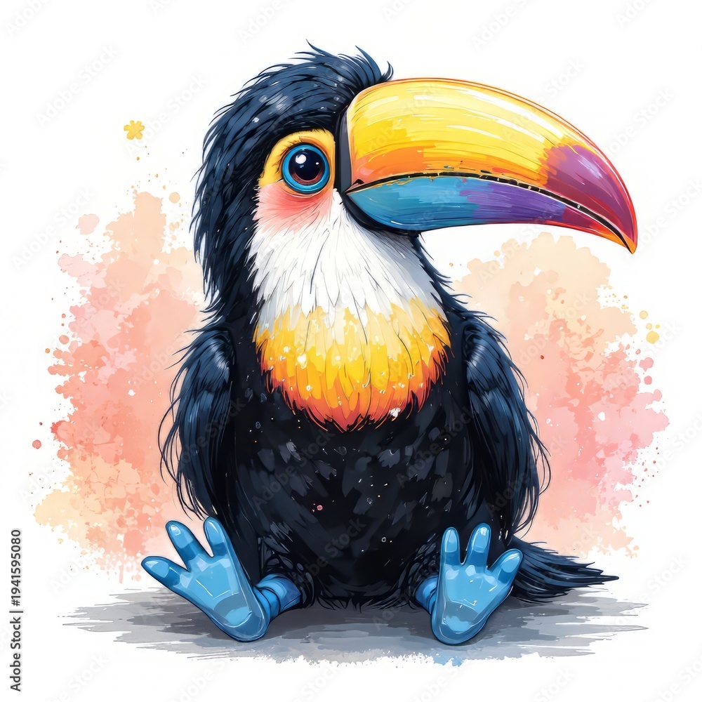 Obraz premium Pastel Toucan Clipart: Adorable Baby Bird Illustration with Colorful Beak, Isolated on White Background for Spring Designs and Crafts