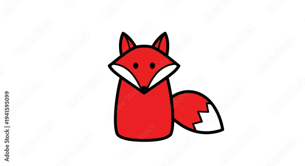 Obraz premium Simple cartoon illustration of a red fox with white accents.