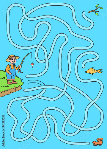 Fisher maze graphic color sketch vertical illustration vector 