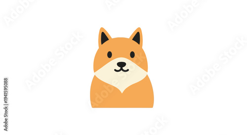 Simple illustration of a dog's face with orange fur and white chest.