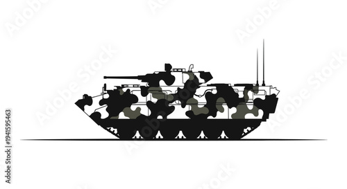 Modern Armored Vehicle Silhouette with Camouflage Pattern