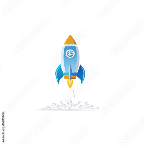 vector Blue Rocket Launching with Clock Icon