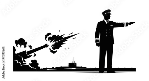 Naval Captain Directs Submarine Attack with Cannon Fire