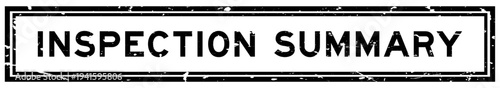 Grunge black inspection summary word square rubber seal stamp on white background