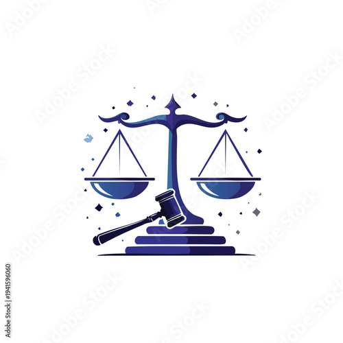 vector Blue Scales of Justice with Gavel