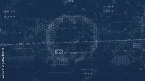 Animation of virus cell over screen with scientific data