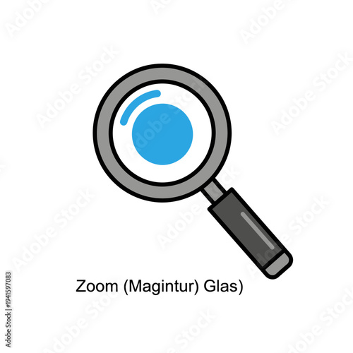 Magnifying Glass with Blue Circle Inside.