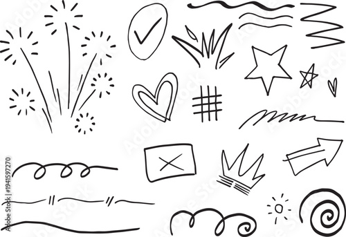 Collection of hand drawn doodle elements and symbols
