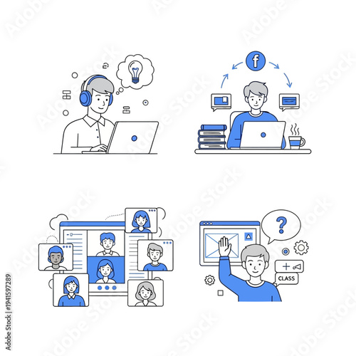 Remote worker using laptop with online connections.