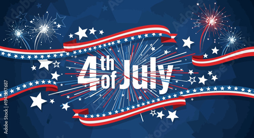 4th of July Celebration with Fireworks and Stars.