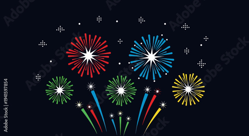 Colorful Fireworks Exploding in the Night Sky.