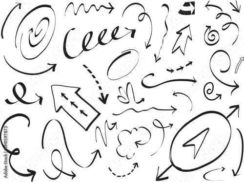 Collection of hand drawn arrows and pointers in various styles