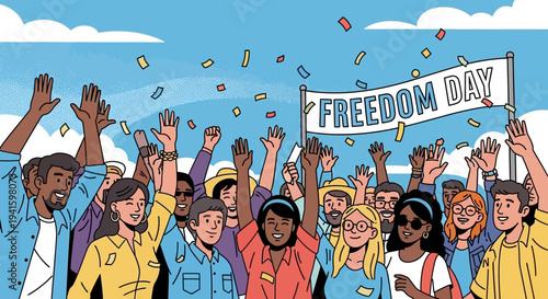 Diverse Group Celebrating Freedom Day Together.