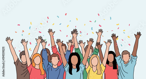 Diverse Group of People Raising Hands Together 1.