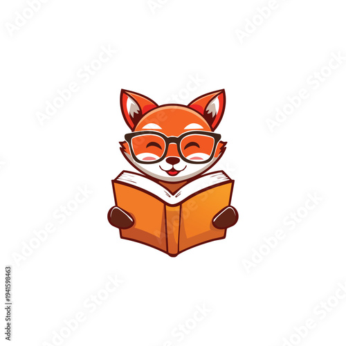 vector Cartoon Fox Character Reading a Book