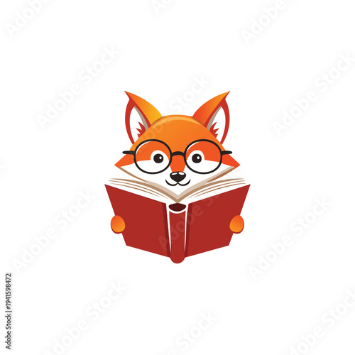 vector Cartoon Fox Character Reading a Book