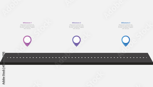 Business Roadmap Infographic With Three Steps and Milestones And Winding Journey Path
