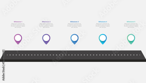Business Roadmap Infographic With Five Steps and Milestones And Winding Journey Path