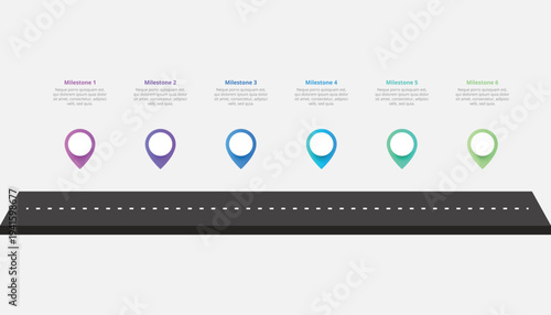 Business Roadmap Infographic With Six Steps and Milestones And Winding Journey Path
