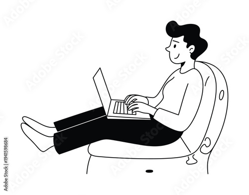Man Relaxing with Laptop Vector Illustration