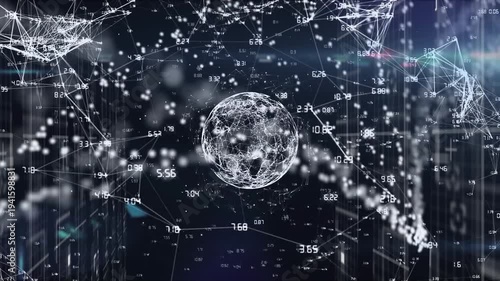 Animation of globe with connections and data processing
