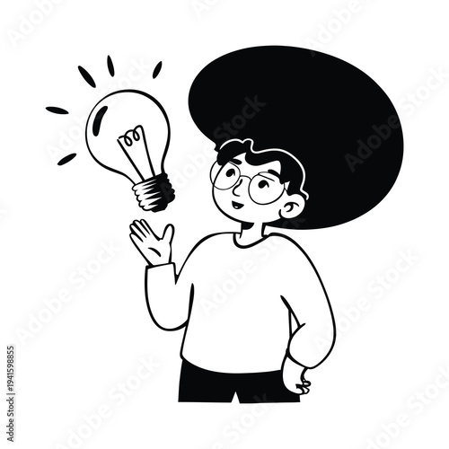 Man with Idea Lightbulb Vector Illustration