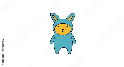 Adorable cartoon bear wearing blue bunny costume with smiling face.