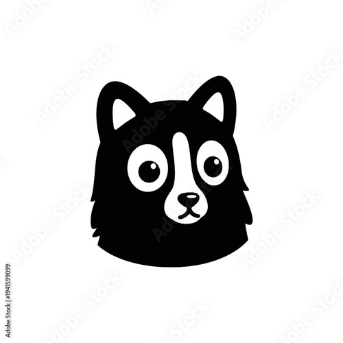 Black dog face with surprised expression cartoon illustration.
