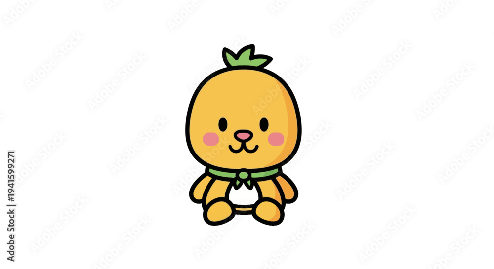 Obraz premium Adorable cartoon orange character with green leaf and scarf.
