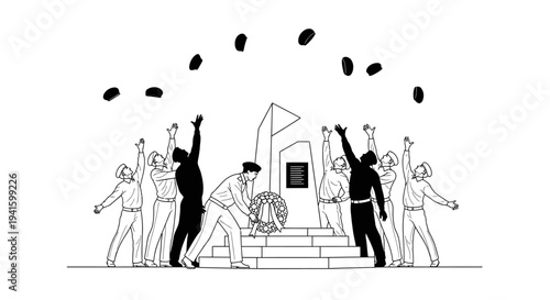 People laying wreath and throwing flowers at memorial, tribute, remembrance, solemn ceremony