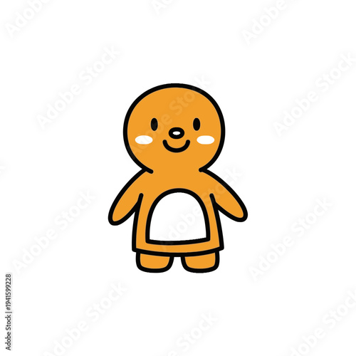 A cute cartoon gingerbread man with a smiling face and white icing details.