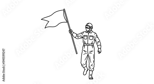 Person in uniform holding a flag, signaling, communication, aviation, military, airport, movement