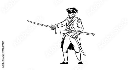 Revolutionary War Soldier with Musket and Sword, American Revolution
