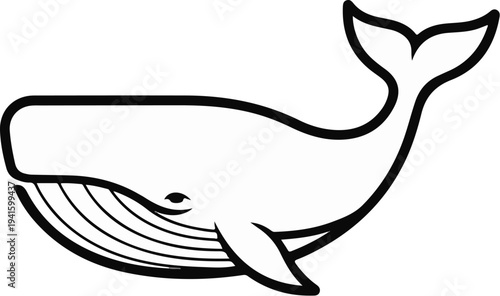 A stylized black and white illustration of a sperm whale, with bold outlines