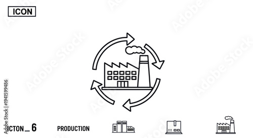 Factory Production Cycle Outline Icon with Arrows.