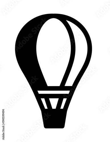 Simple black hot air balloon icon on white background.