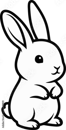 A simplified black and white outline drawing of a cute bunny rabbit with large ears and small paws