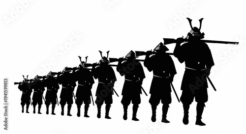 Samurai Warriors Marching with Rifles Silhouette
